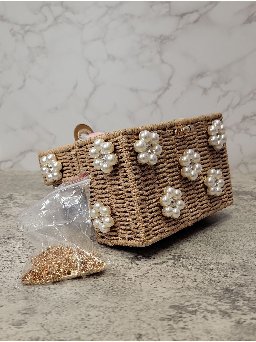 Daisy Embellished Straw Bucket Bag | Rattan Flower Box Purse by Jenna Lee - Picture 4 of 9